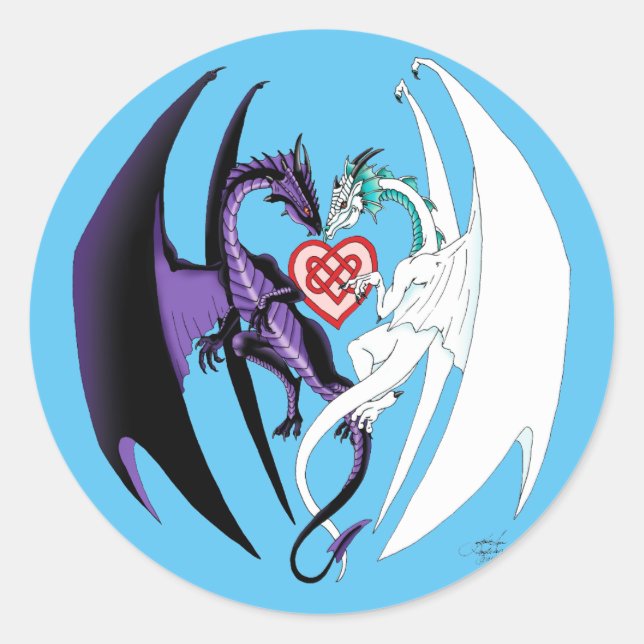 Sticker Rond Dragons Love Heart Blue (Devant)
