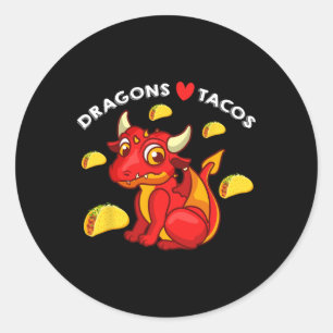Sticker Rond Dragons Love Tacos Cute Dragon Lover Mexicain Nais
