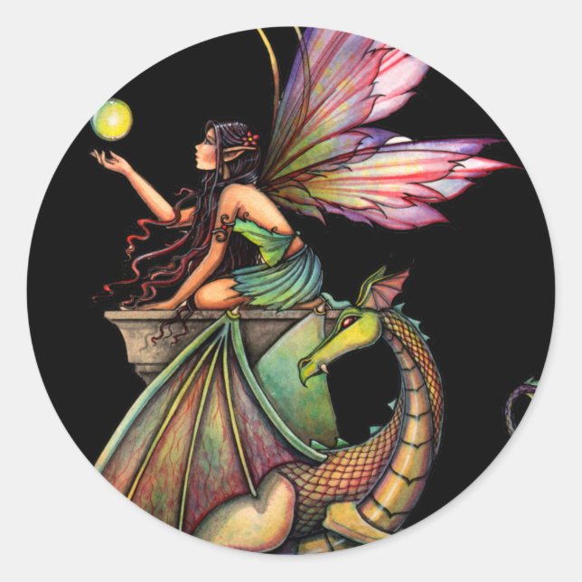 Sticker Rond Dragon's Orbs Fairy and Dragon par Molly Harrison (Devant)