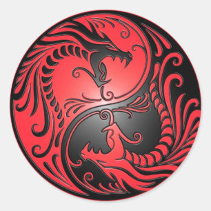 Sticker Rond Dragons, rouge et noir de Yin Yang