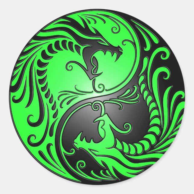 Sticker Rond Dragons, vert et noir de Yin Yang (Devant)
