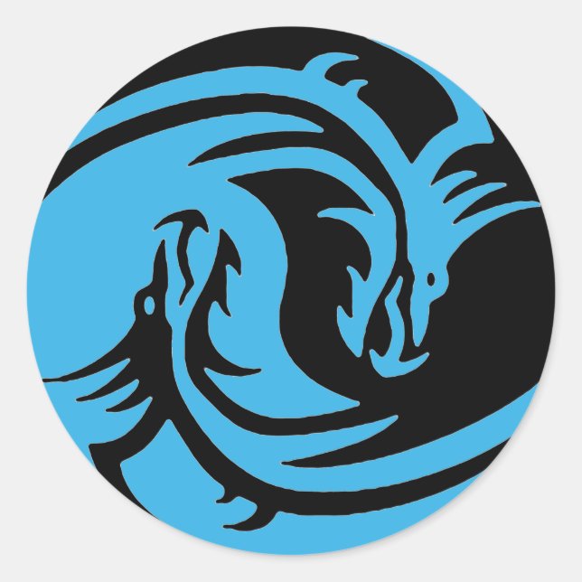 Sticker Rond Dragons Yin et Yang tribus noir et bleu (Devant)