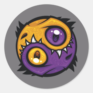 Sticker Rond Dragons Yin Yang Or et Violet