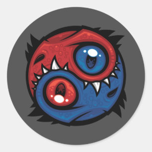 Sticker Rond Dragons Yin Yang Rouge et Bleu