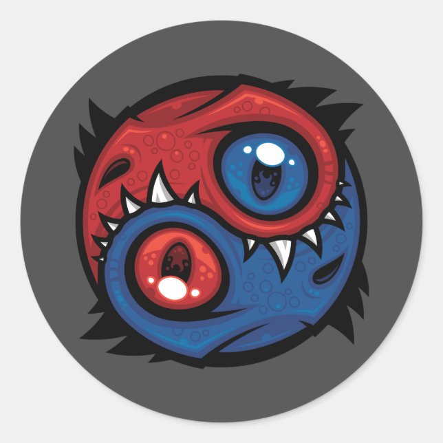 Sticker Rond Dragons Yin Yang Rouge et Bleu (Devant)