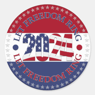 Sticker Rond Drapeau 2024 Let Freedom Ring USA