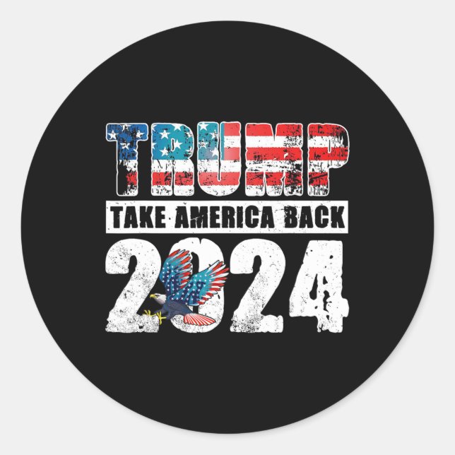Sticker Rond Drapeau 2024 Reprendre l'Amérique 4 juillet Trump  (Devant)