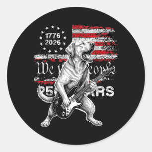 Sticker Rond Drapeau 250 ans Labrador jouant de la guitare - Dr