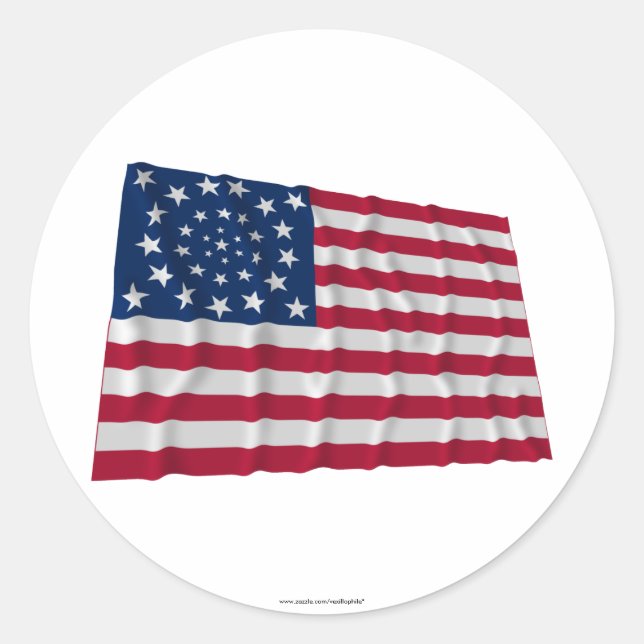 Sticker Rond Drapeau 34 étoiles, motif de couronne, aberrations (Devant)