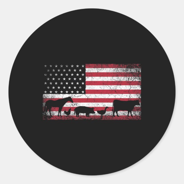 Sticker Rond Drapeau 4 juillet Poulet Cheval Vache Ferme de coc (Devant)