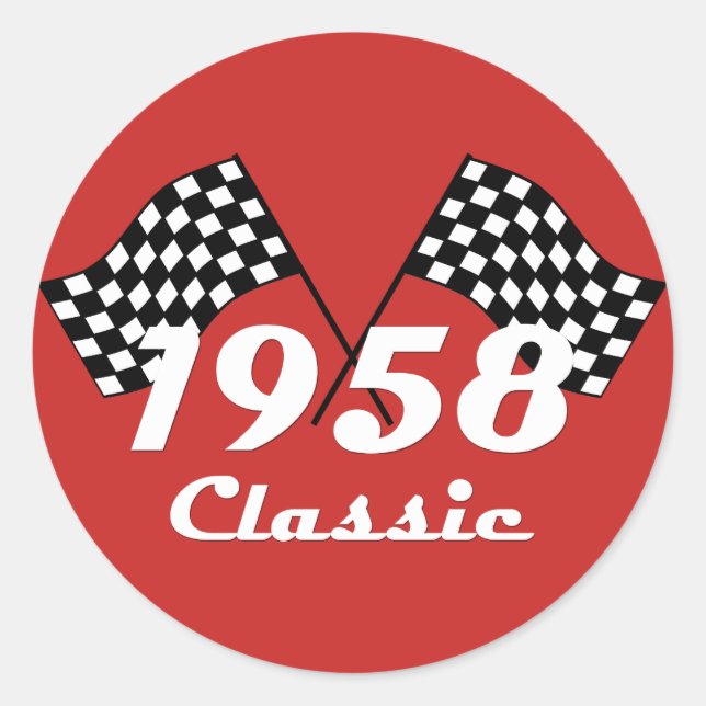 Sticker Rond Drapeau à damier rétro 1958 noir et blanc classiqu (Devant)