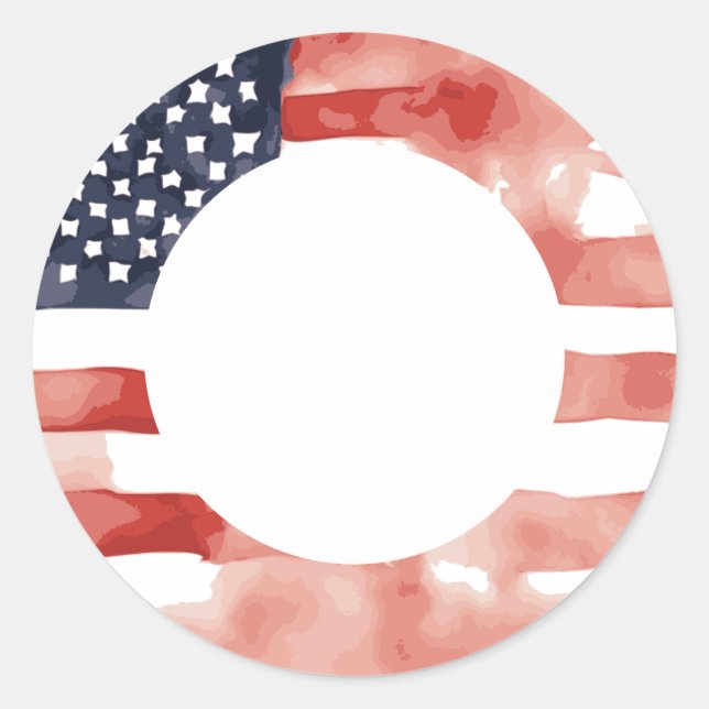 Sticker Rond Drapeau à l'aquarelle patriotique 4 juillet (Devant)