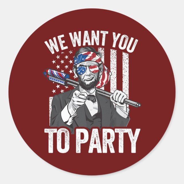 Sticker Rond Drapeau Abraham Lincoln 4 juillet Hommes Américain (Devant)