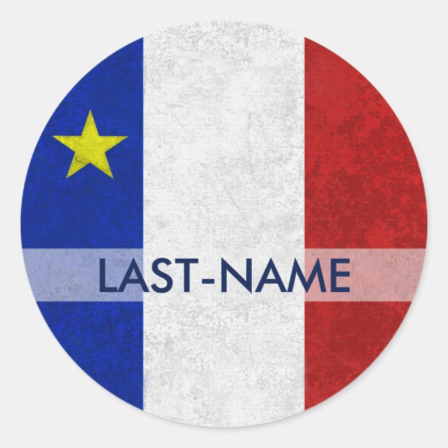 Sticker Rond Drapeau Acadien Nom de famille Grunge désorganisé  (Devant)