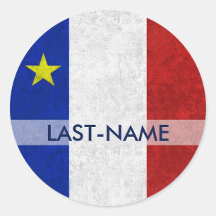 Sticker Rond Drapeau Acadien Nom de famille Grunge désorganisé