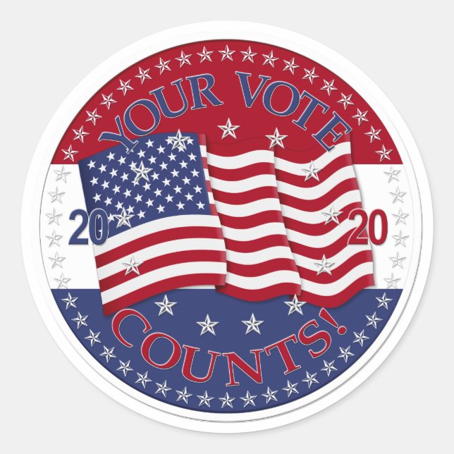 Sticker Rond Drapeau américain 2020 Votre vote compte (Devant)