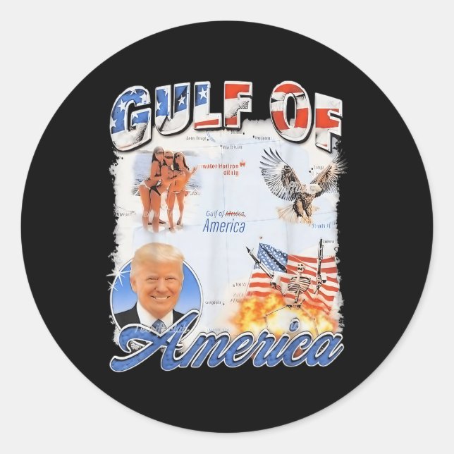 Sticker Rond Drapeau Américain 2025 Aigle Du Golfe Rétro Des Ét (Devant)