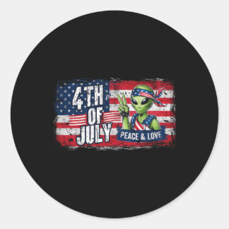 Sticker Rond Drapeau américain 4 juillet Alien Ufo