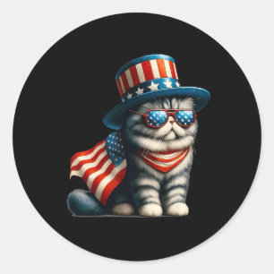 Sticker Rond Drapeau Américain 4 juillet Chat Meowica En