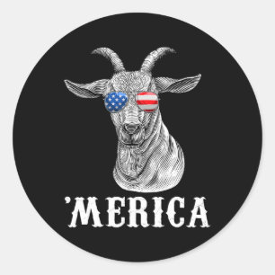 Sticker Rond Drapeau américain 4 juillet chèvre Usa Merica