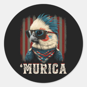 Sticker Rond Drapeau américain 4 juillet Cockatiel Patriotique