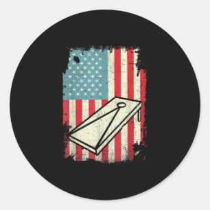 Sticker Rond Drapeau américain 4 juillet Cornhole Love