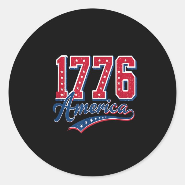 Sticker Rond Drapeau américain 4 juillet Est 1776 (Devant)