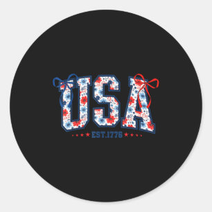 Sticker Rond Drapeau américain 4 juillet nœud coquette floral p