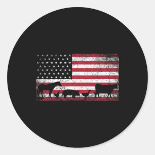 Sticker Rond Drapeau Américain 4 Juillet Poulet Cheval Vache Po