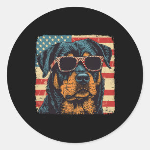 Sticker Rond Drapeau américain 4 juillet Rottweiler Dog Art
