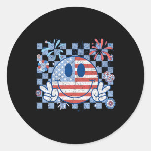 Sticker Rond Drapeau américain 4 juillet Super souriant visage