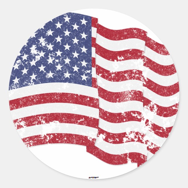 Sticker Rond Drapeau américain agité - désorganisé (Devant)
