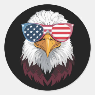 Sticker Rond Drapeau Américain Aigle Patriotique 4 Juillet