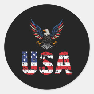 Sticker Rond Drapeau américain Aigles 4 juillet 1776 Liberté In