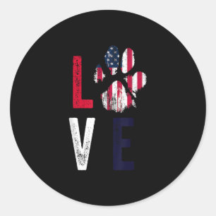 Sticker Rond Drapeau Américain Amour Chien Paw Patriotique 4ème