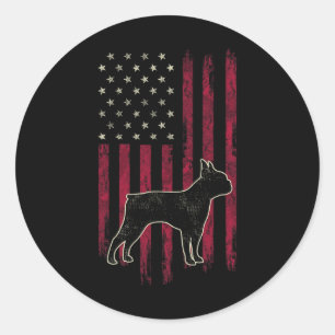 Sticker Rond Drapeau Américain Amoureux des chiens Boston Terri