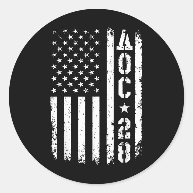 Sticker Rond Drapeau américain Aoc 2028 (Devant)