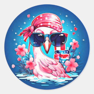 Sticker Rond Drapeau américain avec Flamant rose Cartoon-69681