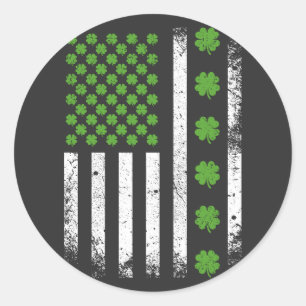 Sticker Rond Drapeau américain avec shamrock