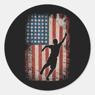 Sticker Rond Drapeau Américain Badminton Volant Art Sports