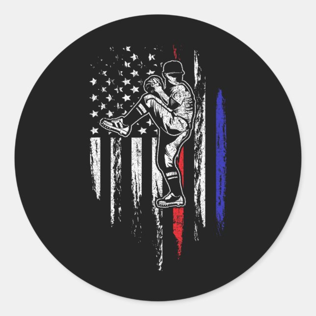 Sticker Rond Drapeau Américain Baseball Lanceur Usa Lancement 4 (Devant)