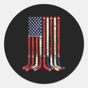 Sticker Rond Drapeau américain bâtons de hockey joueur de hocke