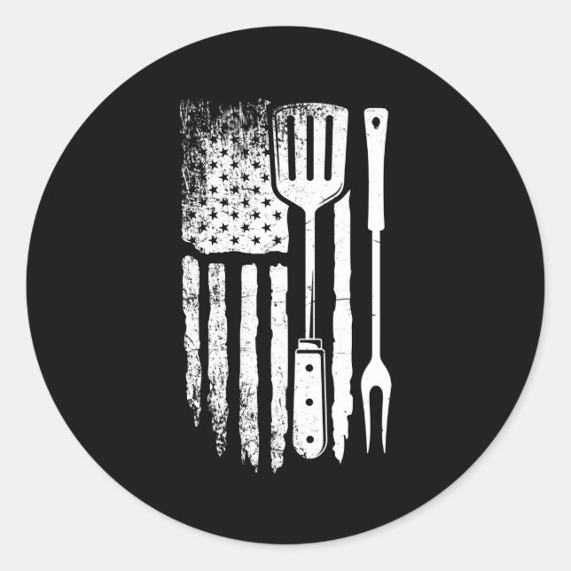 Sticker Rond Drapeau Américain Bbq Fier Barbecue Américain Gril (Devant)