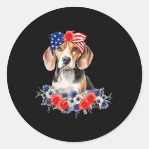 Sticker Rond Drapeau américain beagle Bandana 4 juillet