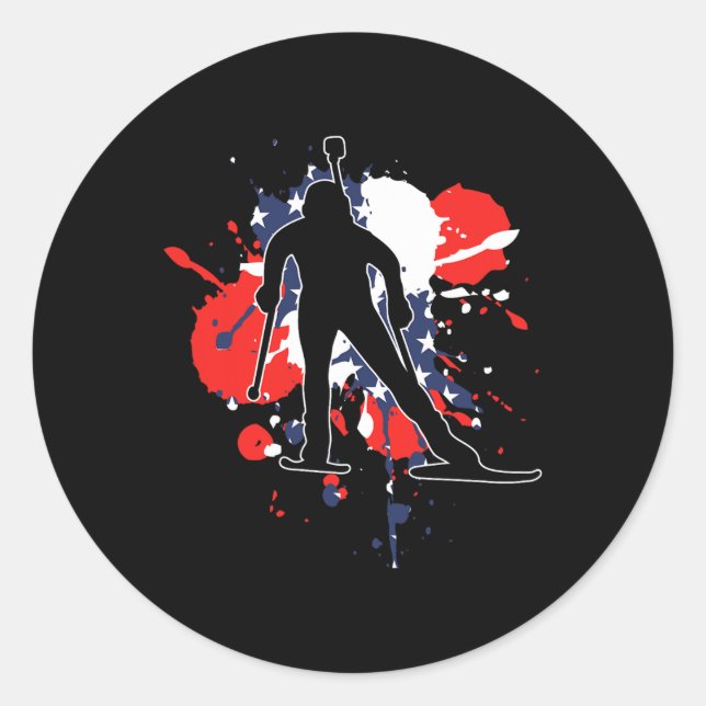 Sticker Rond Drapeau américain - Biathlon américain (Devant)