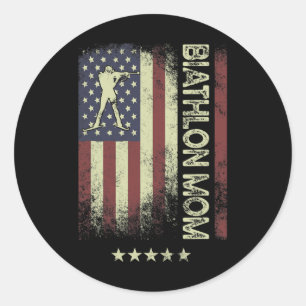 Sticker Rond Drapeau américain - Biathlon Maman 1