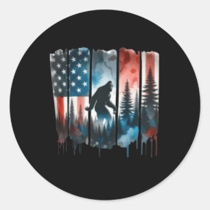 Sticker Rond Drapeau Américain Bigfoot Sasquatch Patriotique 4è