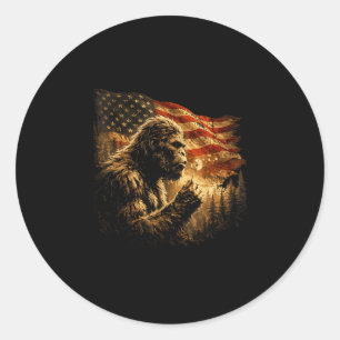 Sticker Rond Drapeau américain bigfoot soufflant dandelion vint