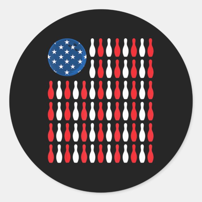 Sticker Rond Drapeau américain - Bowler et Bowling patriotique (Devant)