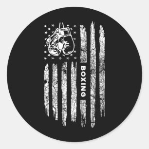 Sticker Rond Drapeau Américain Boxe en détresse - Boxer Vintage